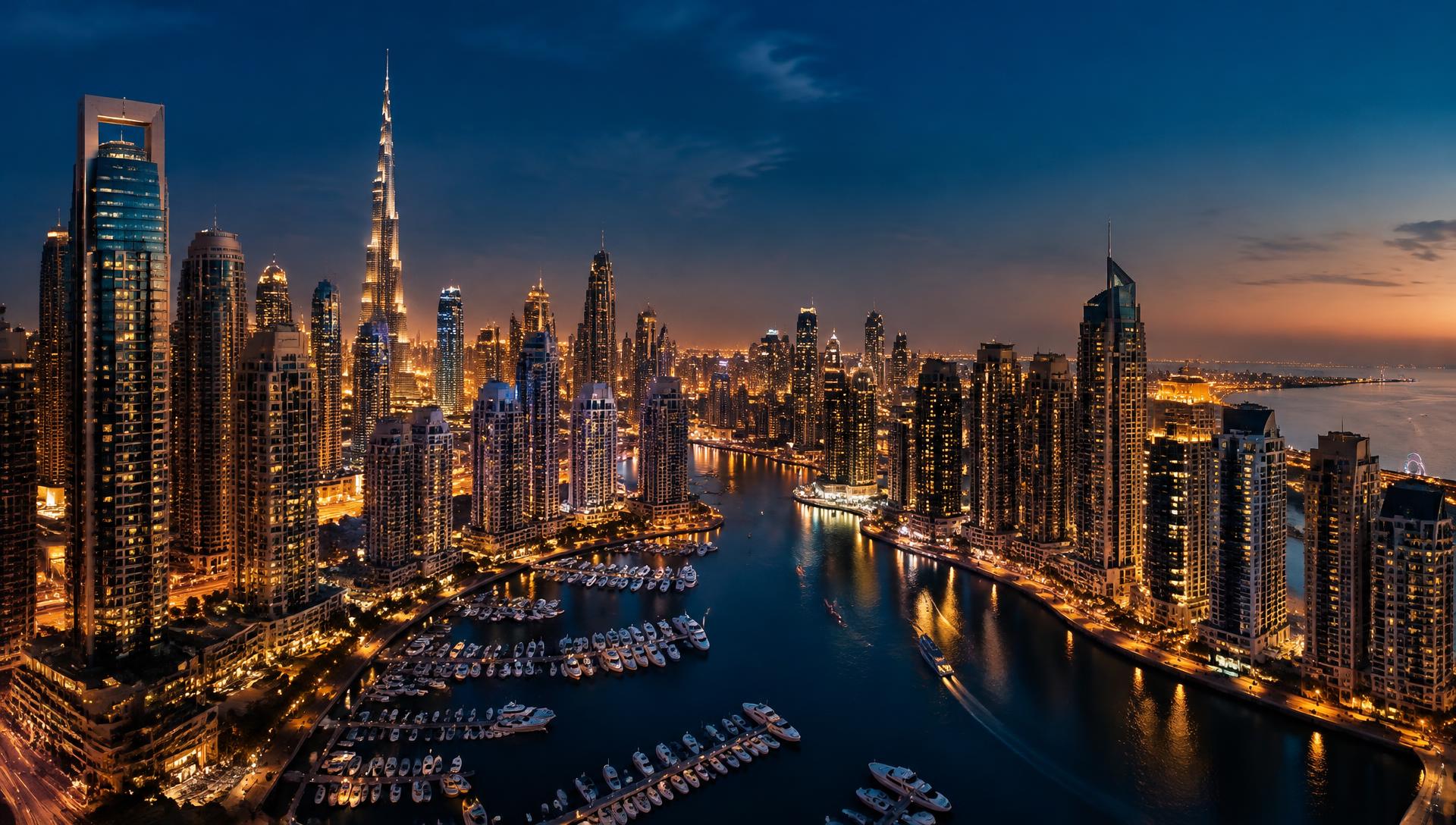 Dubai Marina skyline at dusk